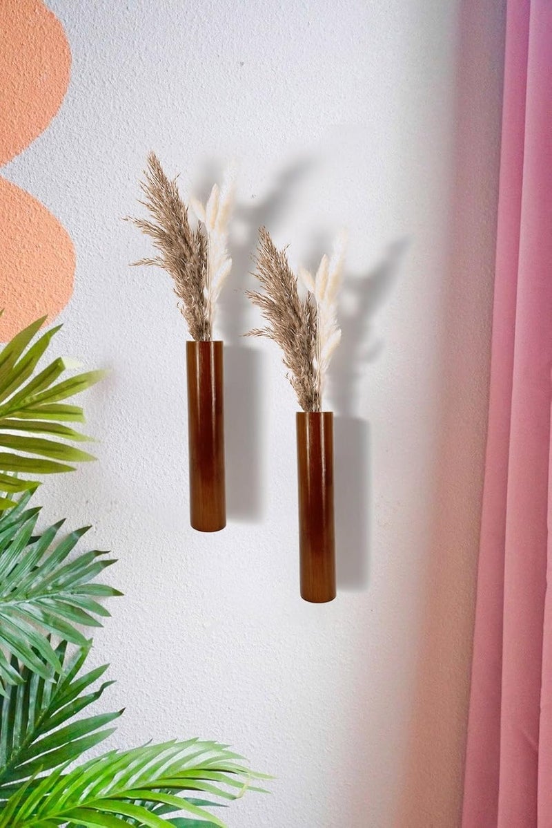 AIM & GGKK Wood Wall Vase for Flowers Set of 2, Wall Mounted Wooden Planters Holder for Indoor Plants, Bedroom Living Room Bathroom Kitchen Modern Decor - Image 4